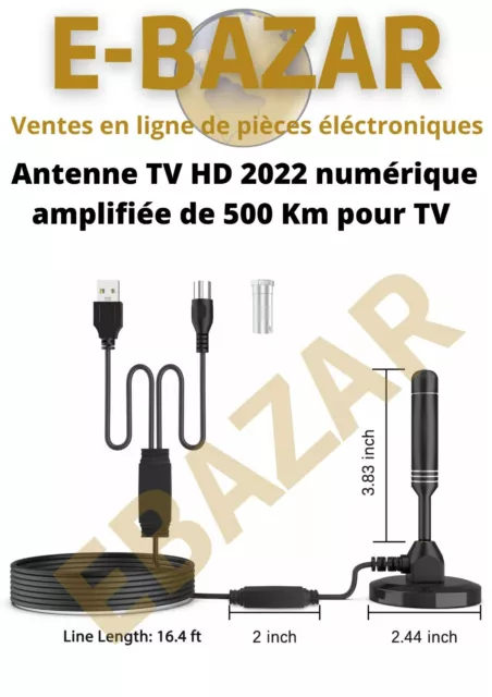 Antenne TV HD 2022 DTA66B-Amplified Haute Qualité amplifiée de 500 Km TV VHF/UHF