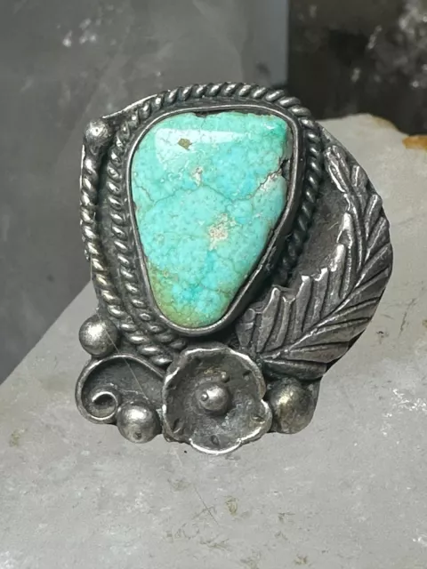 Turquoise ring size 8.50 Navajo squash blossom southwest long sterling silver  w