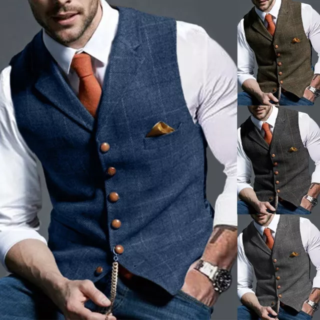 Uomo Quadri Festa Elegante Matrimonio Gilet Casual Slim Vintage Maglia Canotta