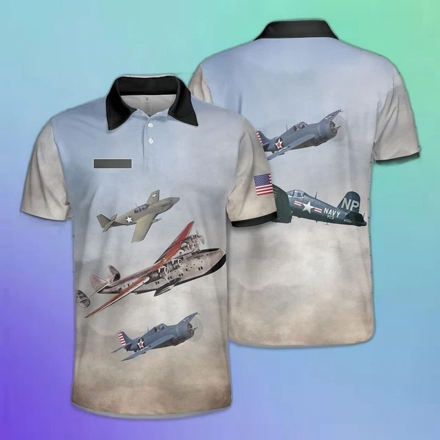 Custom Name USA WWII Aircraft AOP Premium Polo Shirt