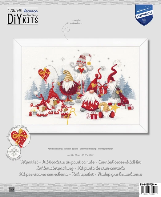 Kit de punto de cruz contado Vervaco 15,2""X10,8"" - reunión de Navidad (27 unidades) - V0195