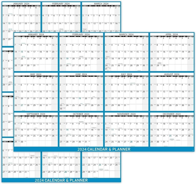 DRY ERASE CALENDAR for Wall Yearly Wall Calendar 2024, 23" X 35", Jan