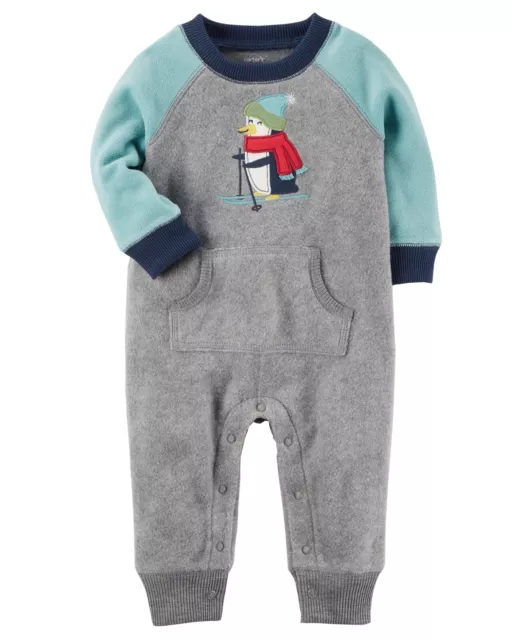 Carter's NWT 3M 6M Infant Boy Fleece Penguin Hooded Jumpsuit