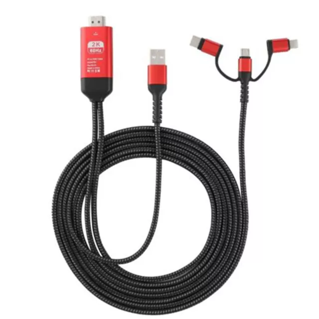 For Android/iOS 3-in-1 MHL USB Type C To HDMI Cable 1080P HD TV Adapter RED