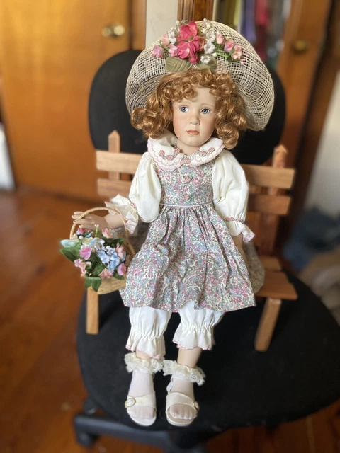 Caroline Porcelain Doll by Pamela Phillips Sweethearts of Summer With Bench