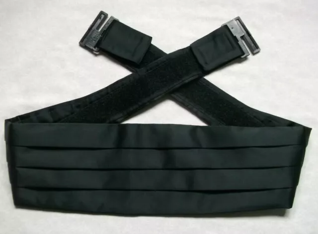 Cummerbund Broad Sash Adjustable PLEATED Solid Black Classic Style Mens