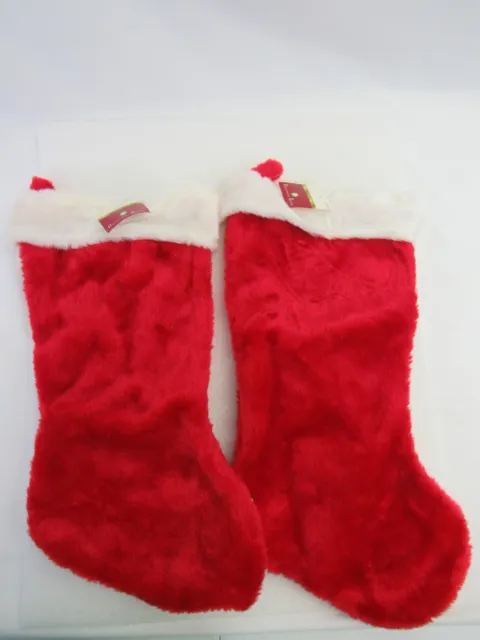 Lot of 2 18" Plain Red And White Christmas Stocking New With Tags