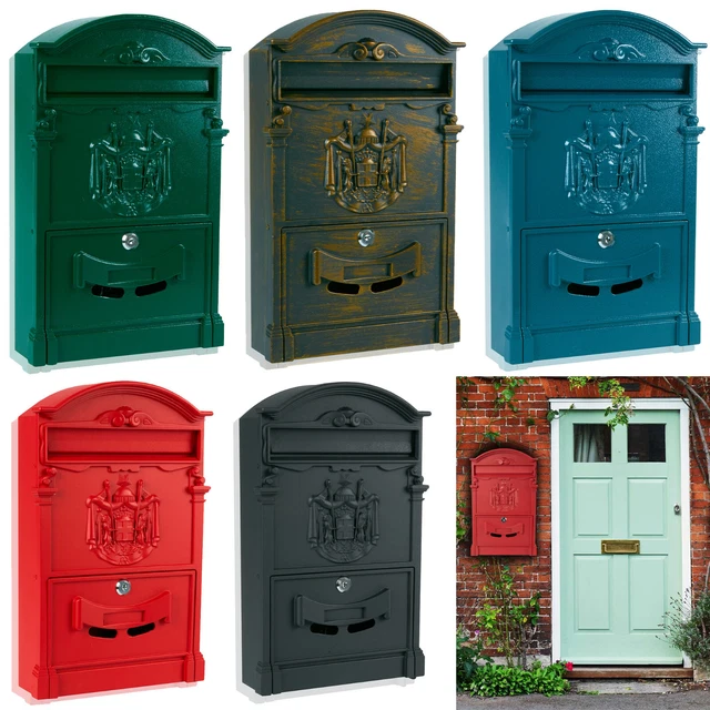LARGE VINTAGE OUTDOOR Lockable Letter Post Box Mailbox Wall Mounted