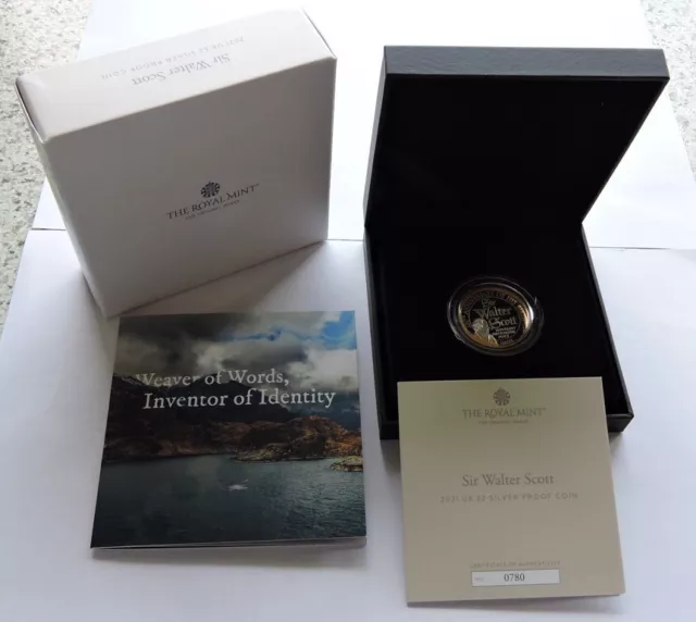 2021 Royal Mint Silver Proof £2 Sir Walter Scott Cased With COA And Outer