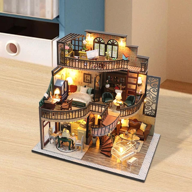 Fenteer Mini-Puppenhaus Zum Selberbauen – Holz-Bausatz Im Maßstab 1:24 Mit LED