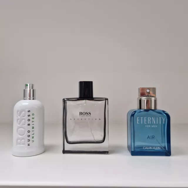 Mens Empty Fragrance Bottles x 3 BOSS Selectionand Unlimited & Calvin Klein Air