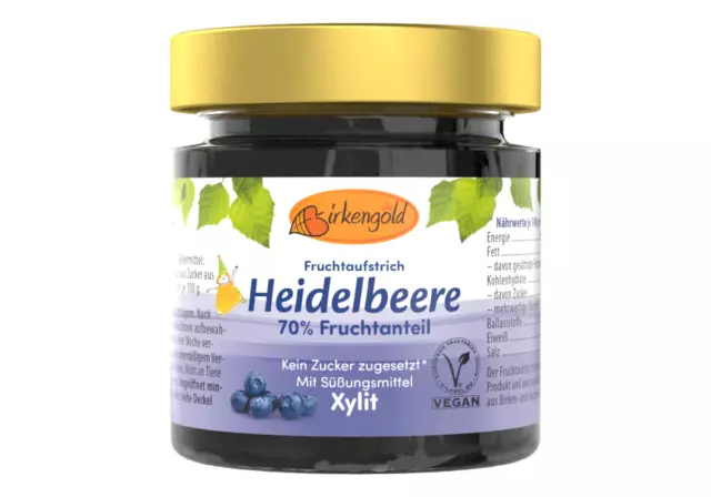 1 Glas Fruit Spread Blueberry With Xylitol Sweetened Vegan