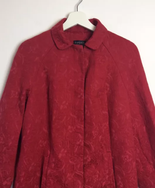 Topshop Jacquard Jacket Womens Size 6 Red Longline Blazer Smart 3/4 Sleeve Coat 3