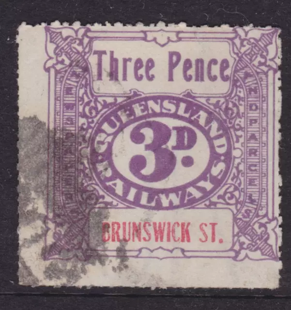 QUEENSLAND 1927 3D PURPLE **BRUNSWICK ST** PARCEL Railway Stamp USED (NL74)