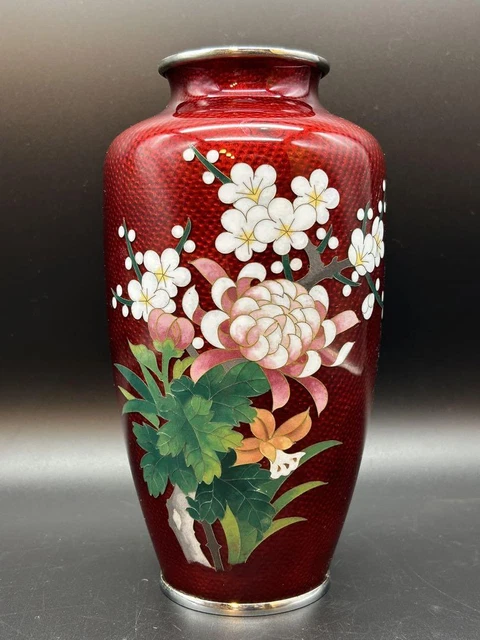 Sato CLOISONNE ware Vase Height 8.6 inch Red color Japanese art