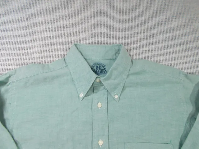 BD Baggies Shirt Mens 16 32 Green Oxford Long Sleeve Made In USA