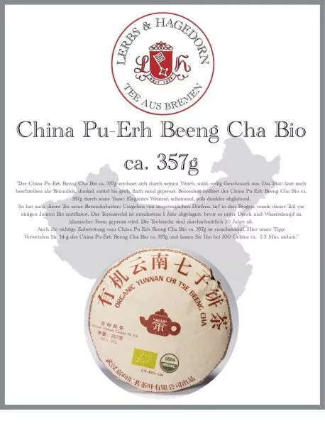 China Pu-Erh Beeng Cha Bio Aprox. 357g 1 St