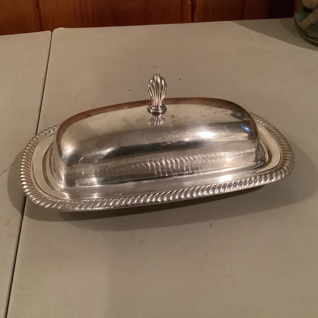 Vintage Covered Butter Dish / Server Silver Plated Ornate Pattern WM Rogers
