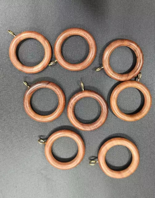 16 Lot of 16 Brown Vintage Wooden Curtain Rod Drapery Round Rings w/ Eye Hooks