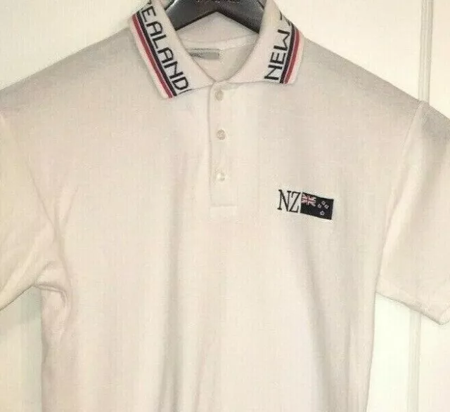 Vtg NEW ZEALAND POLO SHIRT Sailing GOLF Tennis SPELLOUT Flag RARE Kiwi RUGBY