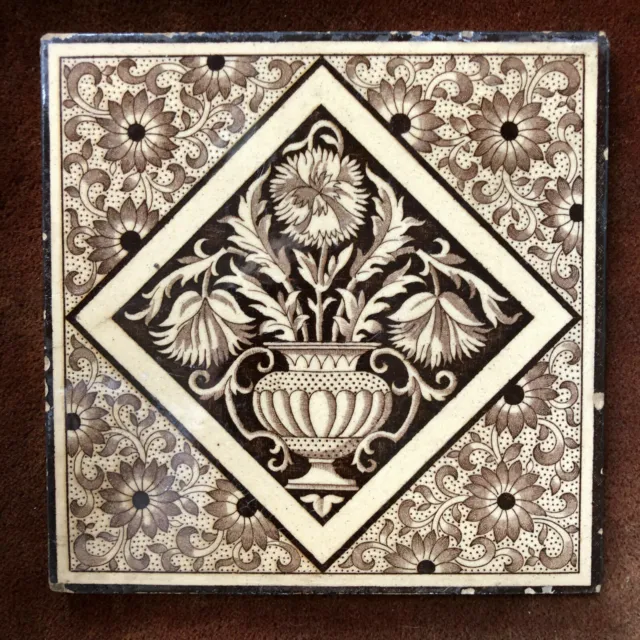 Antique Minton's  6" Square Transferware Tile Made in England marked on back
