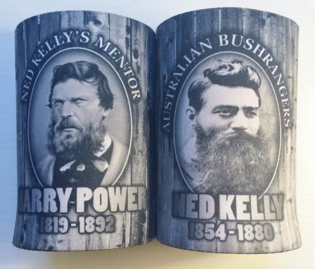 2 Awesome Ned Kelly/Harry Power Stubby Holder, Man Cave, Cooler, Outlaws. Beer.