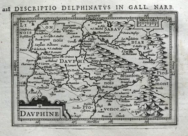 DAUPHINE, KAMMERY,GRENOBLE, MONTELIMAR, LYON, FRANKREICH, BERTIUS antike Karte 1618