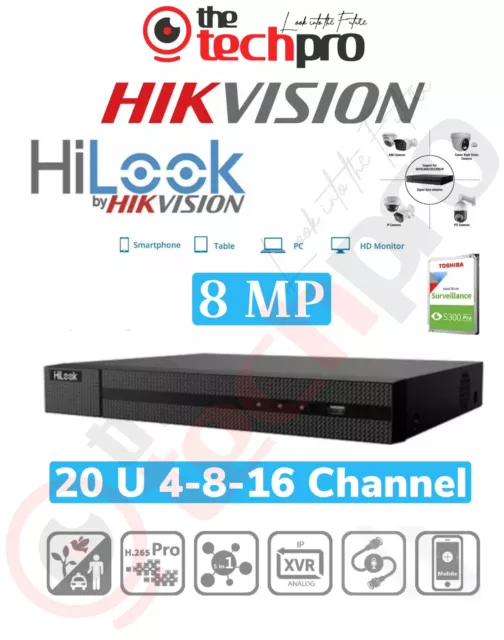 HIKVISION HILOOK 8MP DVR Recorder 20U 4-8-16 CHANNEL 4K HD CCTV Security System