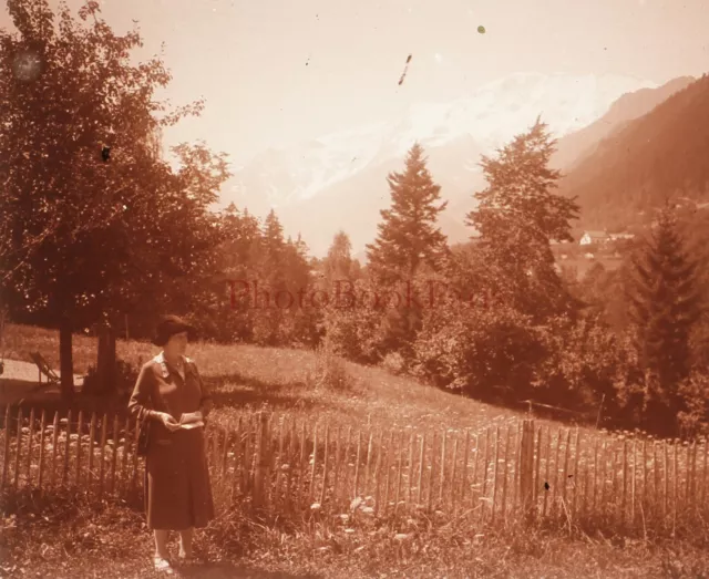 FRANCE Femme Mode Montagne c1930 Photo Plaque de verre Stereo Vintage P29L14n16