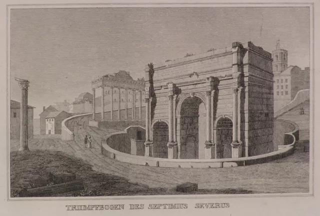 stampa originale del 1834 Arco Trionfo Settimio Severo Roma passepartout cm25x30