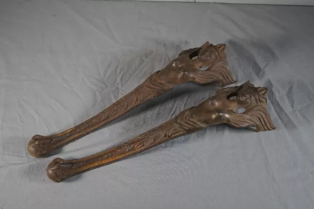 Lot of 2 Antique Cast Iron Ball & Claw Feet Lion Claw Lady Legs 16" Long