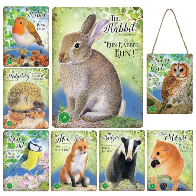 British Wildlife Metal Hanging Door Wall Signs Cute Animal Bird Nature Plaque