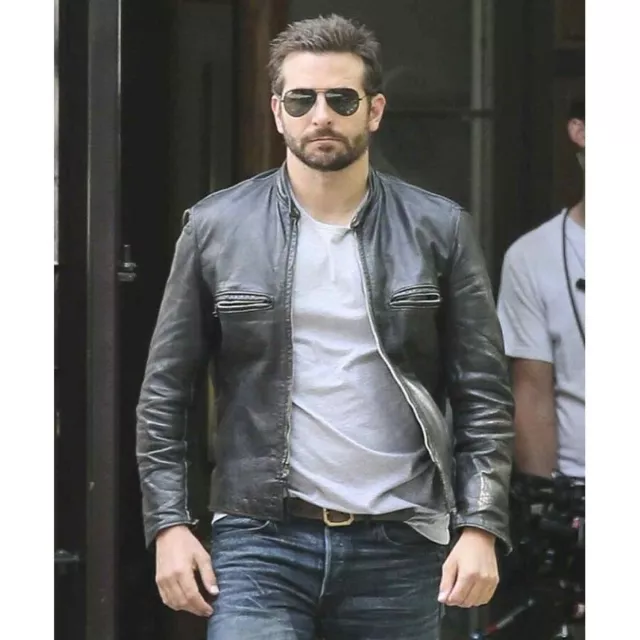 Bradley Cooper Biker Style Slim Fit Vintage 100% Real Goat Leather Jacket