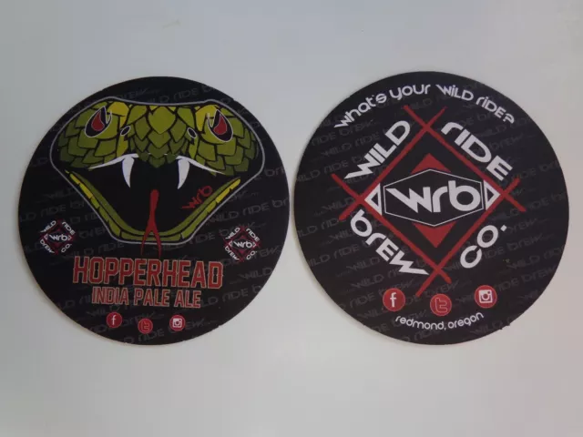 Fun Beer Coaster ~ WILD RIDE Brewing Hopperhead India Pale Ale ~ Redmond, OREGON