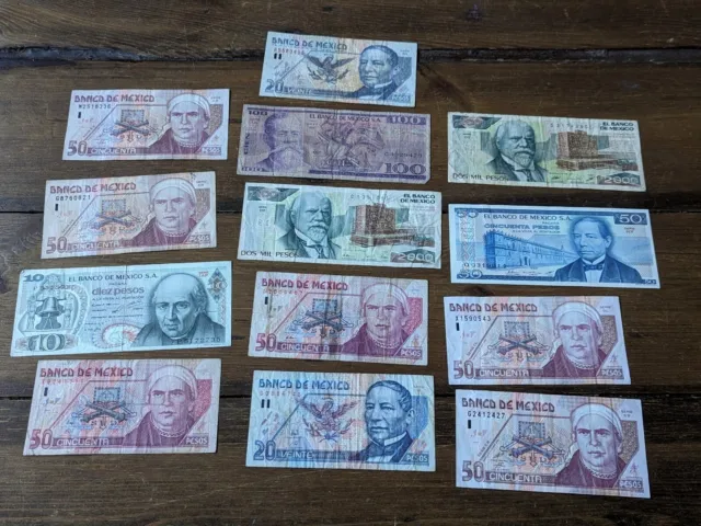 13 X Job Lot Mexico Pesos Old Mexican Banknotes