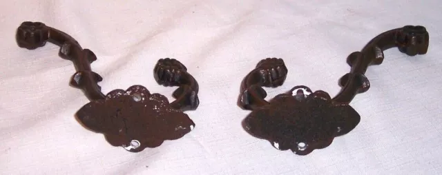 Pair Of 2 Ornate 6 " Cast Iron Coat Jacket Hat Wall Hooks 3