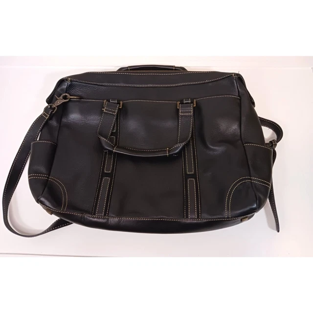 Levenger Leather Black Messenger Satchel Laptop Crossbody Men's Bag 2