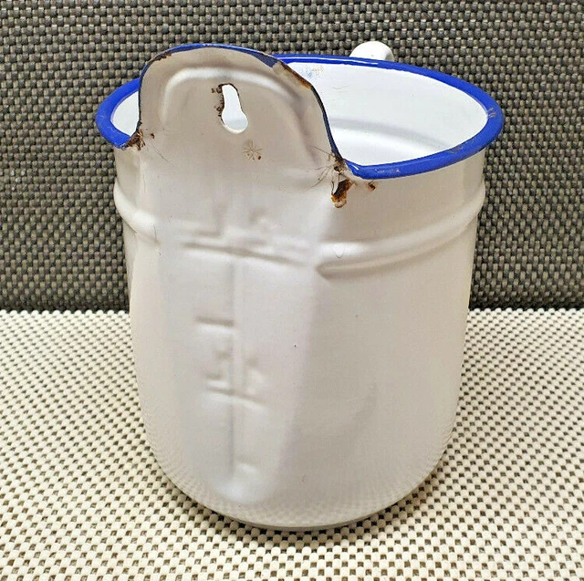 Antik Pressol Klistier 2L Emaille Weiß Farblicher -blau Deko Vintage Sammlung 5