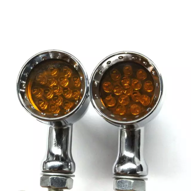 2X CHROME MOTORCYCLE LED Turn Signals Amber Indicator Lights For Harley