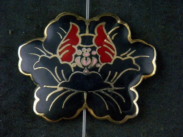 Good Quality Chinese Brass Inlay Black Cloisonne *Peony* 2Faces Pendant QQ016