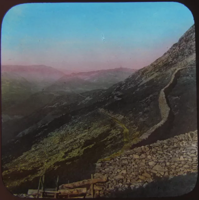 COLOUR JV Glass Magic Lantern Slide PRECIPICE WALK DOLGELLEY C1890 WALES PHOTO
