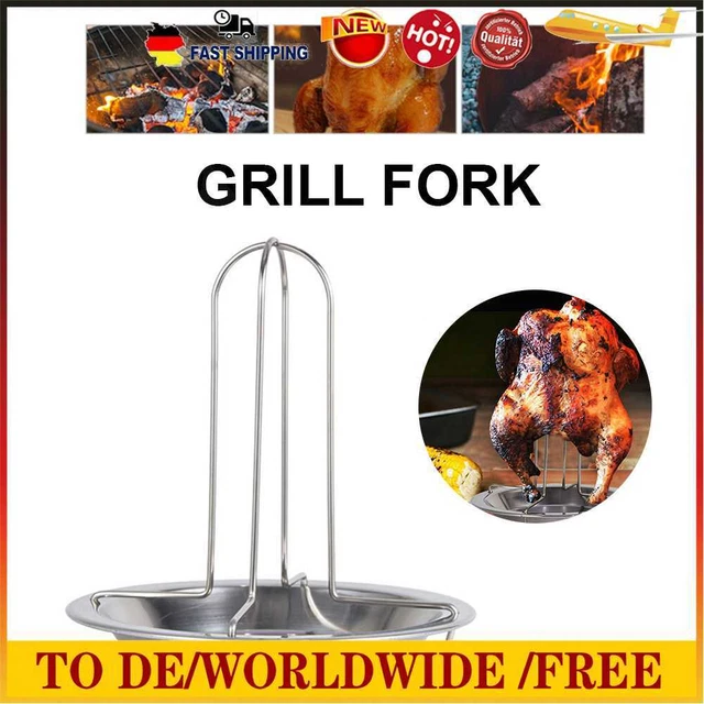Brathähnchenhalter Edelstahl Bräterregal Grillständer Grillpfanne Grillbraten DE