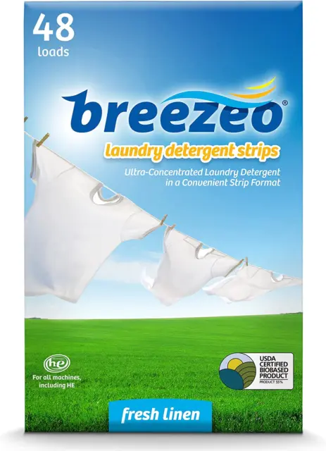 Breezeo Laundry Detergent Strips (Laundry Detergent Sheets), Fresh Linen Scent