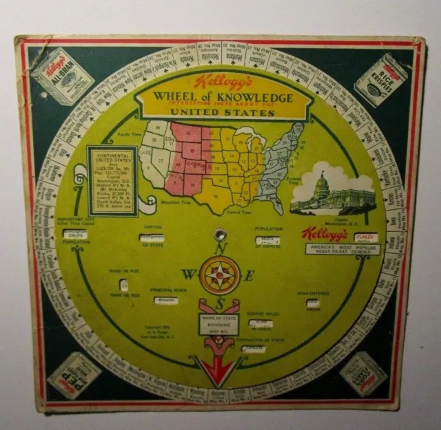 Vintage Kellogg's Wheel of Knowledge Interesting Facts About the United States