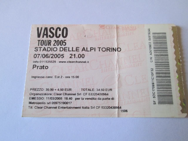 VASCO ROSSI TOUR 2005 music ticket biglietto musica stadio delle alpi torino