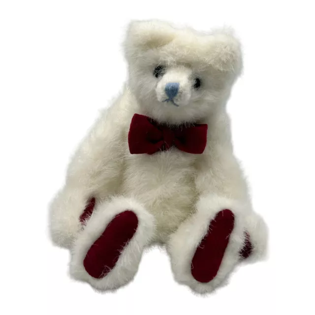 1993 Mary Meyer Sugarloaf Green Mountain Bear Jointed White & Red Velvet 9”