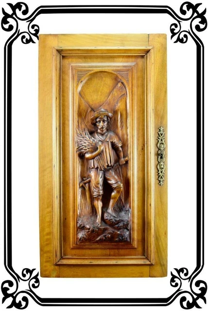 Vintage French Antique Hand Carved Wood Cupboard Door