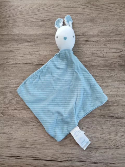 doudou plat lapin blanc bleu rayé OBAIBI etat neuf