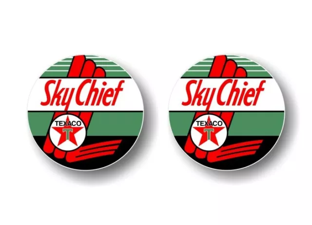 2 Round SKY CHIEF TEXACO Gasoline Vintage Gas Pump Decals Gas Station Sticker