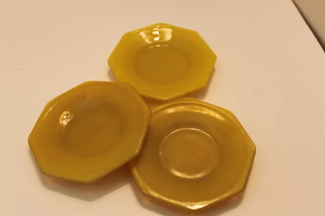 Akro Agate Four Yellow Large Octagonal Childs Teaset Saucers Terrific!!!! 3